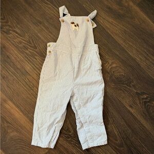 Janie and Jack Striped Overalls - White and Blue